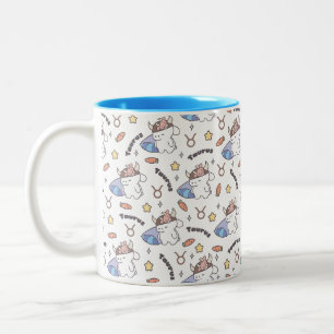 Taurus Zodiac Slumber - Sleepy Bunny Pattern Two-Tone Coffee Mug