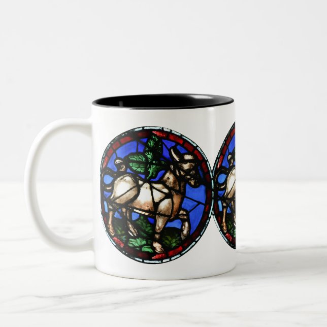 Taurus Zodiac Stained Glass Notre-Dame de Paris Mg Two-Tone Coffee Mug (Left)