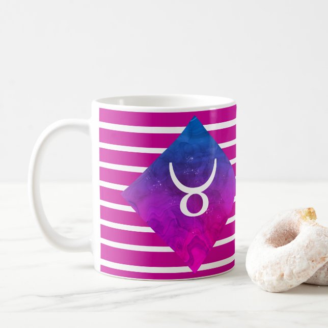 Taurus Zodiac Star Sign Modern Stripe Coffee Mug (With Donut)