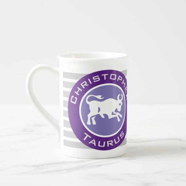 Taurus Zodiac Star Sign with Owner's Name Bone China Mug (Left)