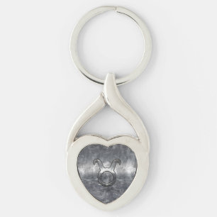 Taurus Zodiac Symbol in Grunge Distressed Style Key Ring