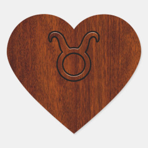 Taurus Zodiac Symbol in Mahogany Style print Heart Sticker
