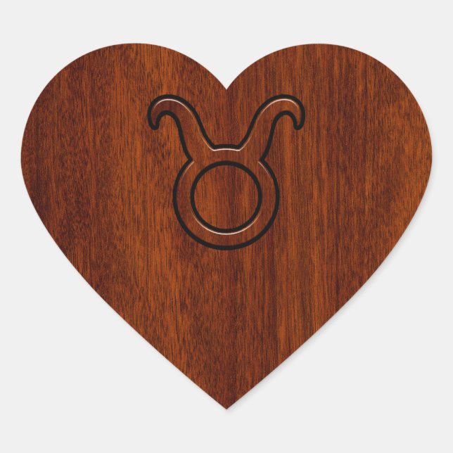 Taurus Zodiac Symbol in Mahogany Style print Heart Sticker (Front)
