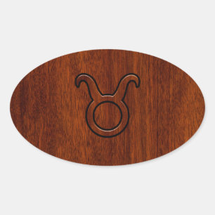Taurus Zodiac Symbol in Mahogany Style print Oval Sticker