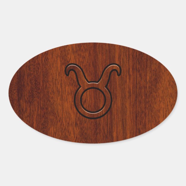 Taurus Zodiac Symbol in Mahogany Style print Oval Sticker (Front)
