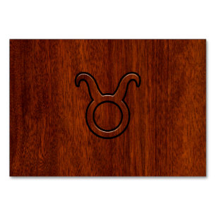 Taurus Zodiac Symbol in Mahogany Style print Table Number