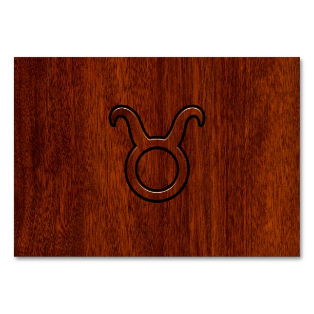 Taurus Zodiac Symbol in Mahogany Style print Table Number (Front)