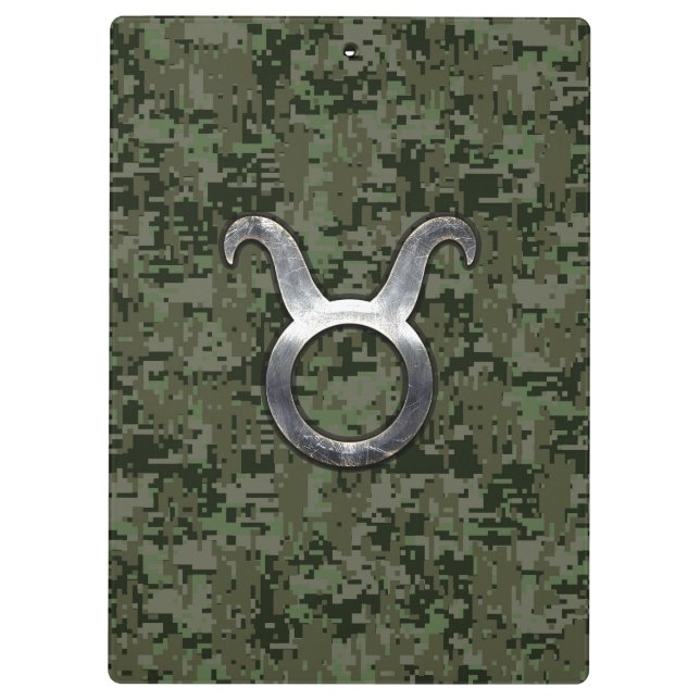Taurus Zodiac Symbol on Green Digital Camo Clipboard (Back)