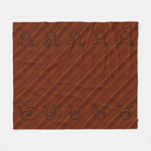 Taurus Zodiac Symbol on Mahogany like print Fleece Blanket