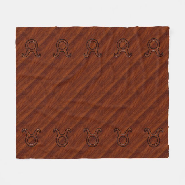 Taurus Zodiac Symbol on Mahogany like print Fleece Blanket (Front (Horizontal))