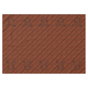 Taurus Zodiac Symbol on Mahogany like print Tablecloth