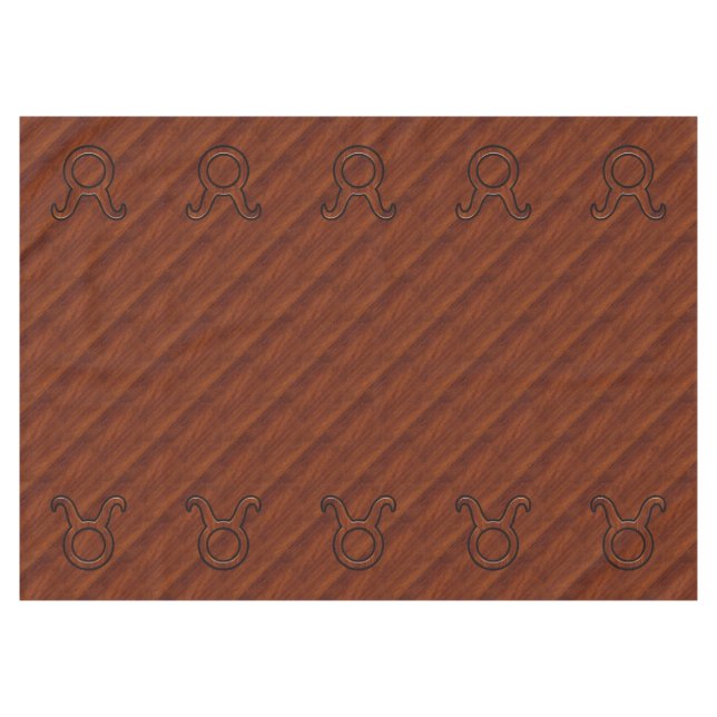 Taurus Zodiac Symbol on Mahogany like print Tablecloth (Front (Horizontal))