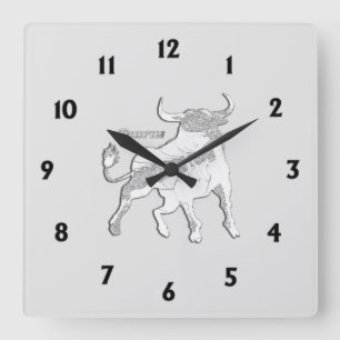 Taurus Zodiac Symbol Square Wall Clock
