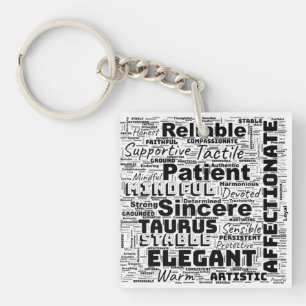 Taurus Zodiac Word Cloud Inspiration Keychain