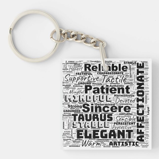 Taurus Zodiac Word Cloud Inspiration Keychain (Front)