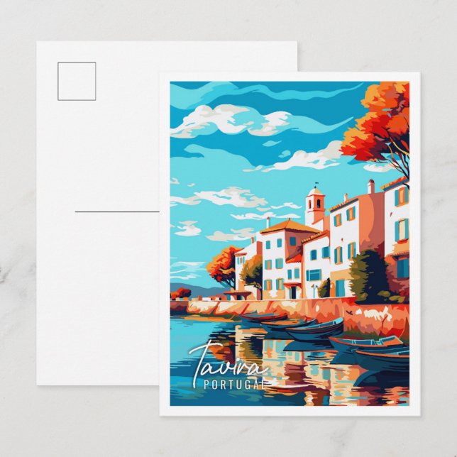 Tavira Portugal vintage travel illustration Postcard (Front/Back)