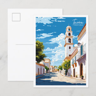 Tavira Portugal vintage travel illustration Postcard