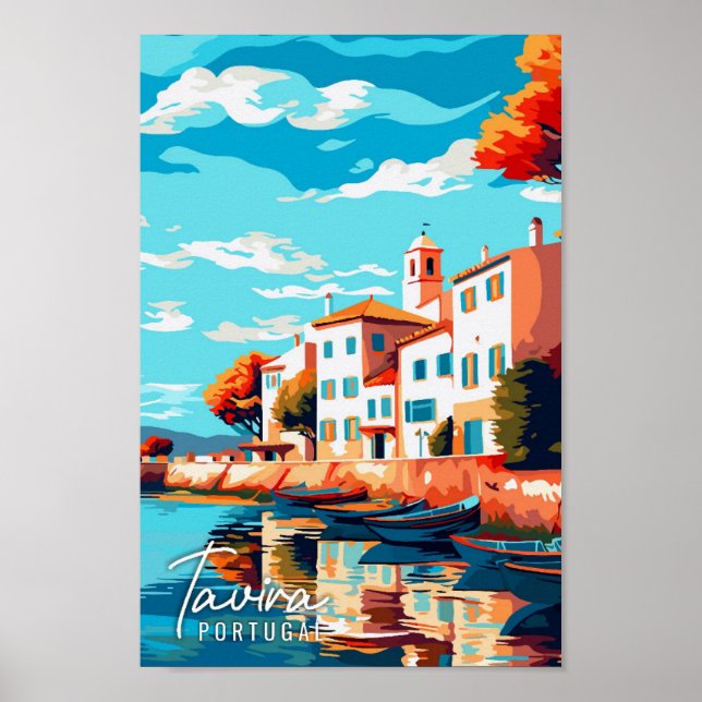 Tavira Portugal vintage travel illustration Poster (Front)