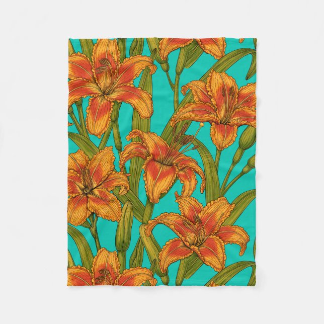 Tawny dailily flowers fleece blanket (Front)