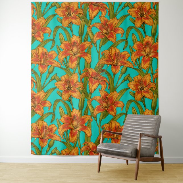 Tawny dailily flowers tapestry (In Situ)