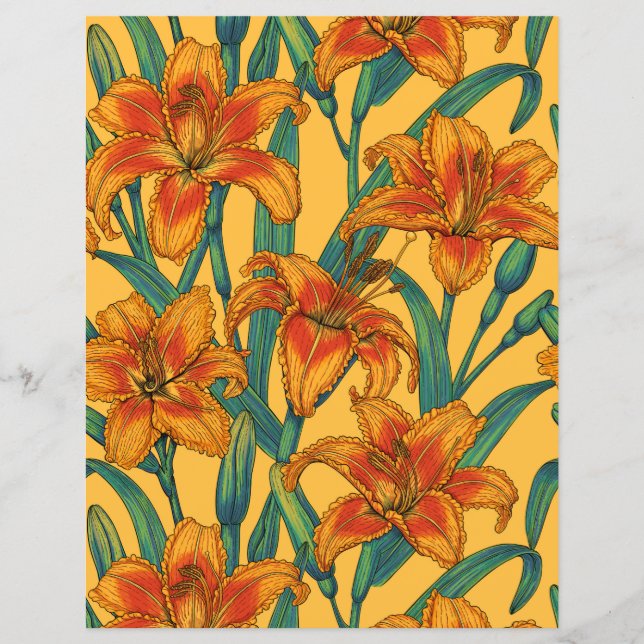 Tawny daylily flowers, blue and yellow (Front)
