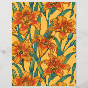 Tawny daylily flowers, blue and yellow