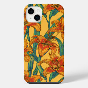Tawny daylily flowers, blue and yellow iPhone 14 plus case