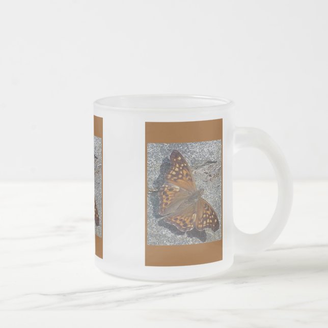 Tawny Emperor Butterfly Frosted Glass Coffee Mug (Right)