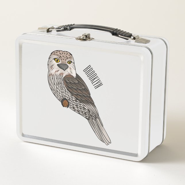 Tawny frogmouth bird cartoon illustration metal lunch box (Front)