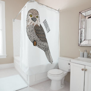 Tawny frogmouth bird cartoon illustration  shower curtain