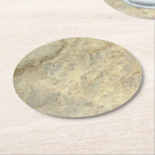 Tawny Gold Streaked marble stone finish Round Paper Coaster