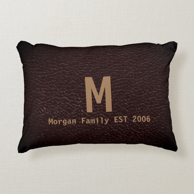 Tawny Leather Look with Family Name Accent Pillow (Front)