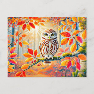 Tawny Owl in Autumn Forest Holiday Postcard