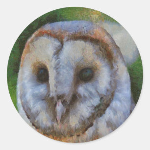 Tawny Owl In Pointillism Art Classic Round Sticker
