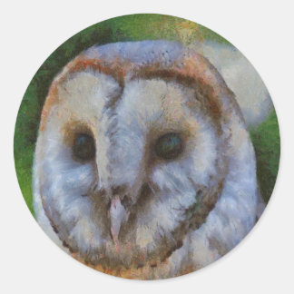 Tawny Owl In Pointillism Art Classic Round Sticker