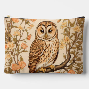 Tawny Owl Peach Blossoms William Morris Inspired Accessory Pouch