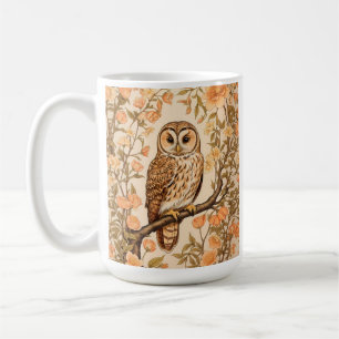 Tawny Owl Peach Blossoms William Morris Inspired Coffee Mug