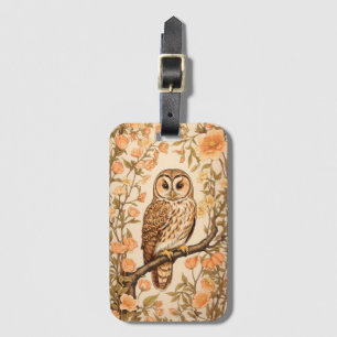 Tawny Owl Peach Blossoms William Morris Inspired Luggage Tag