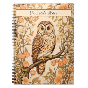 Tawny Owl Peach Blossoms William Morris Inspired Notebook