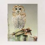 Tawny owl watercolor and gouache art jigsaw puzzle<br><div class="desc">Tawny owl bird in the snow art jigsaw. Ideal for gifting to lovers of owls. Original painting in watercolor and gouache by Sarah Trett www.mylittleeden.com</div>
