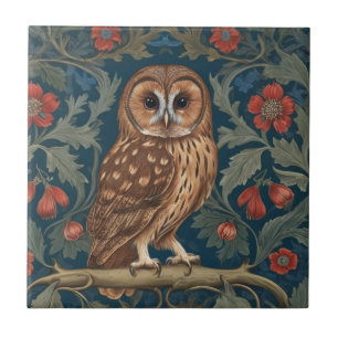 Tawny Owl William Morris style Right facing Tile