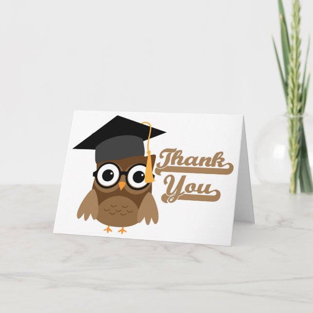 Tawny Owl with Glasses Graduation Thank You Card (Front)