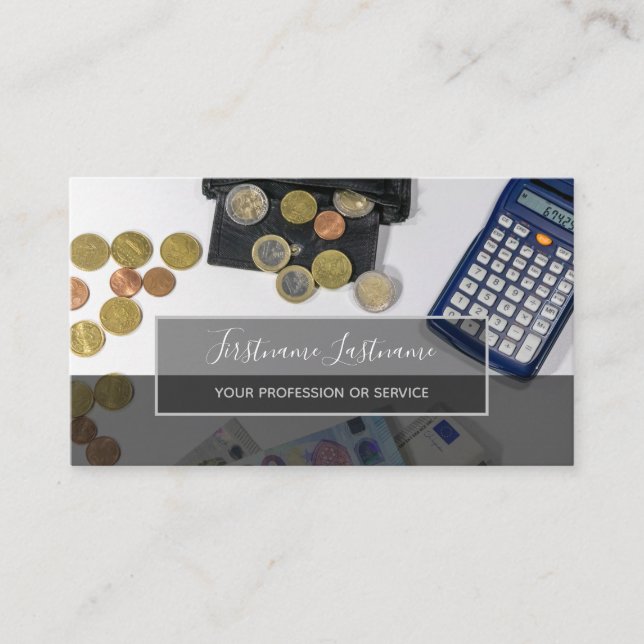 Tax accountant and financial experts calculator business card (Front)