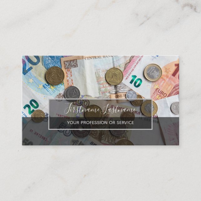 Tax accountant and financial experts euro money bu business card (Front)