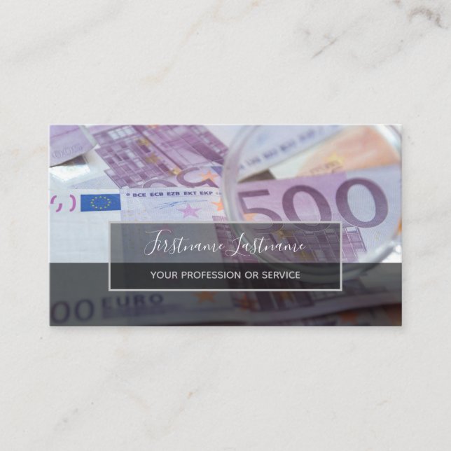 Tax accountant and financial experts euro money business card (Front)