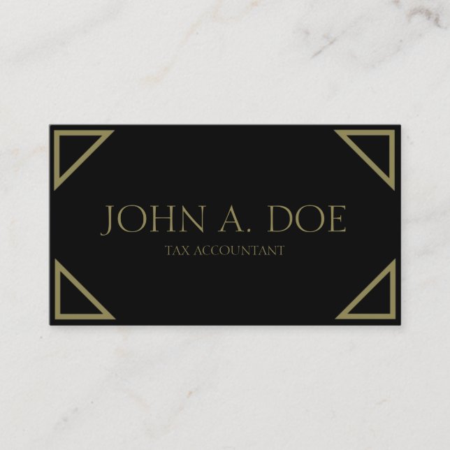 Tax Accountant CPA Black Antique Gold Corners Business Card (Front)