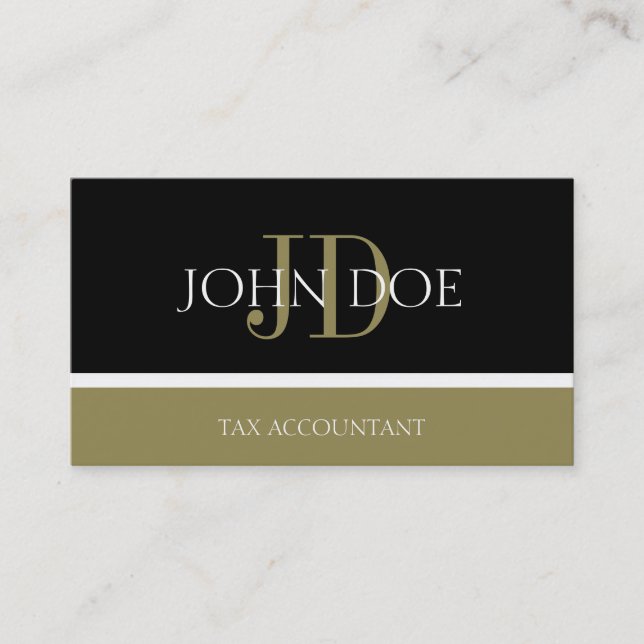 Tax Accountant/CPA Monogram Black/Gold Business Card (Front)