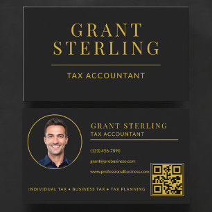 Tax Accountant QR Code Black Gold Business Card