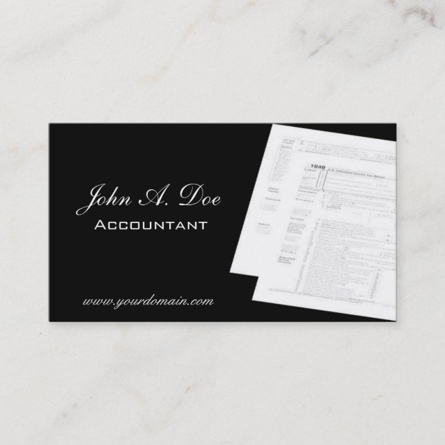 Tax Accountant Script Black/White Form 1040 Business Card (Front)