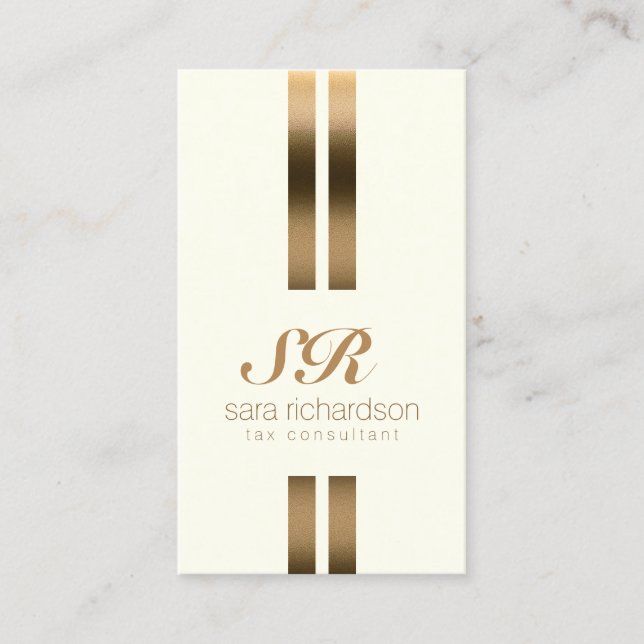 Tax Consultant Monogram Elegant Gold Stripe Business Card (Front)